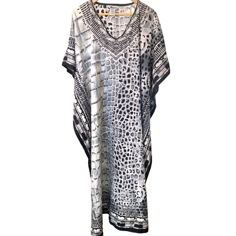 Winlar Women's Animal Print Caftan Mu Mu Black White Dress OS Mob Wife Baddie
